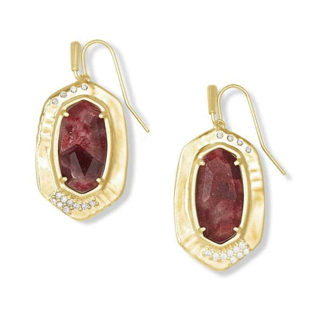 Kendra Scott Large Light Gold Copper Pattern Red Brown Jade Earrings